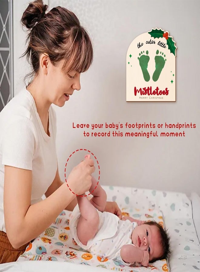 Aukolass Baby's First Christmas Footprint Art Sign, Cutest Little Mistletoes Sign Wooden Milestone Keepsake for Newborn Photo Prop Baby Shower and Christmas Gift (Mistletoes) - Image 3